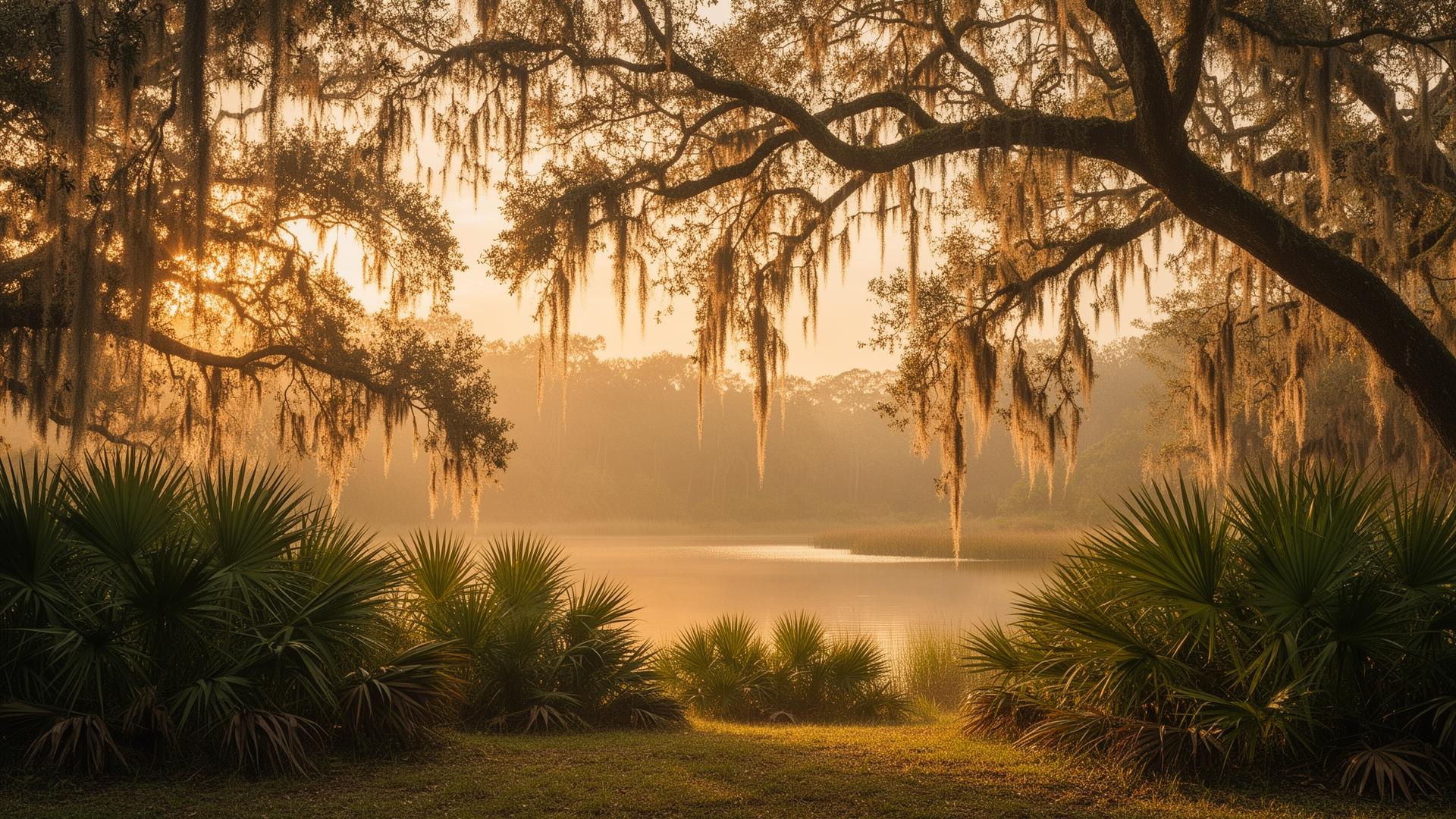 Central Florida live oaks at golden hour near Apopka